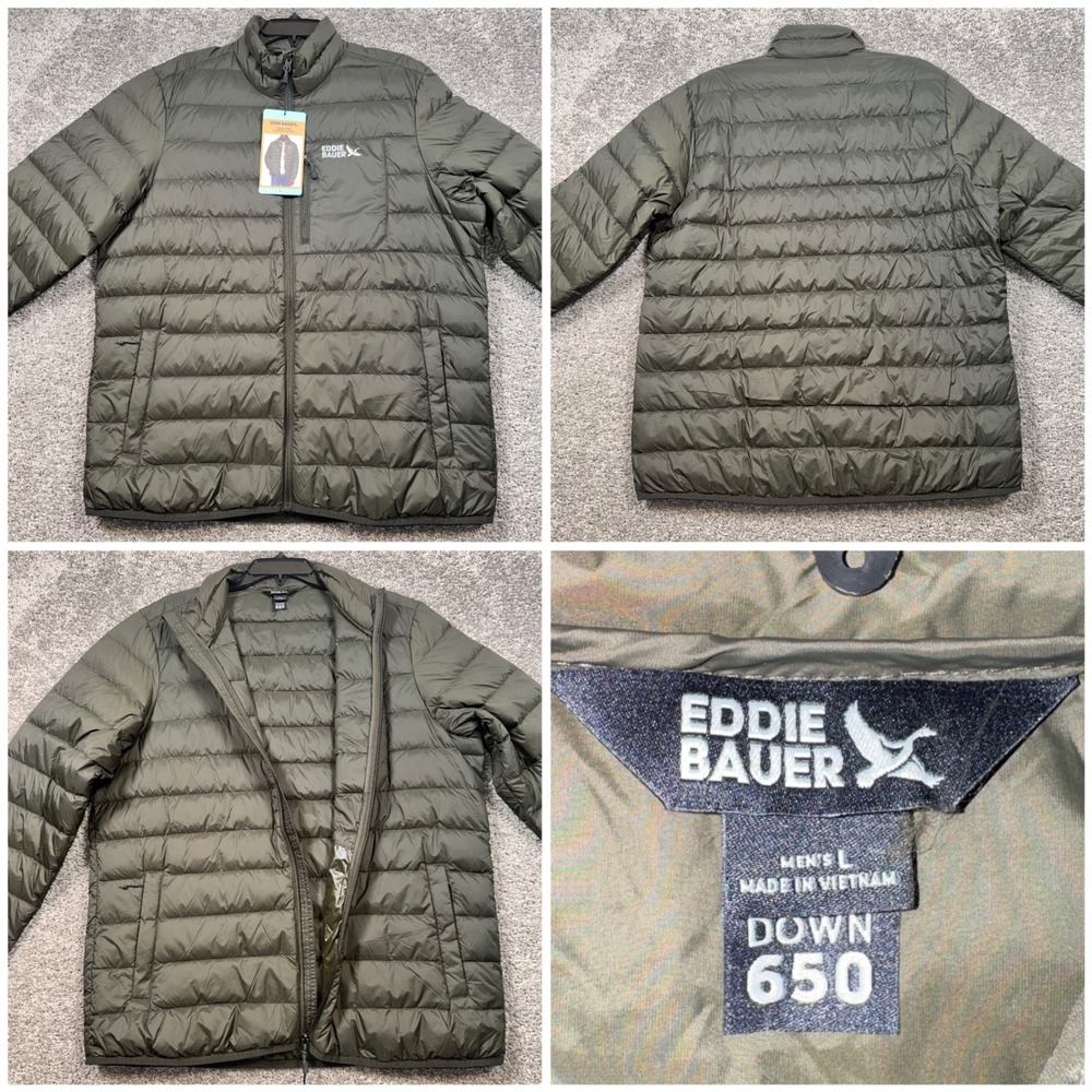 Eddie Bauer Packable Down Jacket Men 650 Fill Green Large NEW